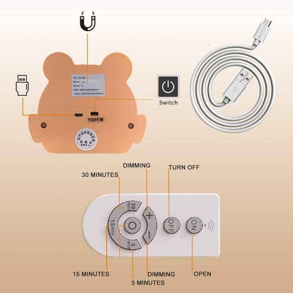 Cute Bear Night Light Girls Baby Boy Toddler Gifts Portable USB Charging Reading - Picture 6 of 10